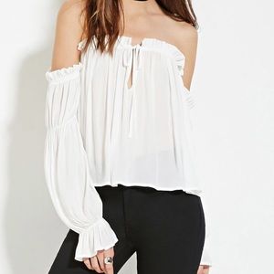 White off the shoulder forever 21 flowy shirt